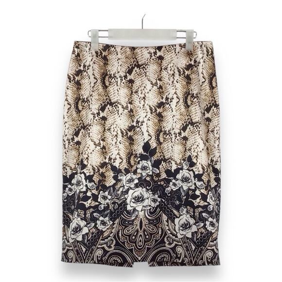 WHBM Straight Pencil Skirt Floral Animal Print Black Tan size 4 - Picture 1 of 8